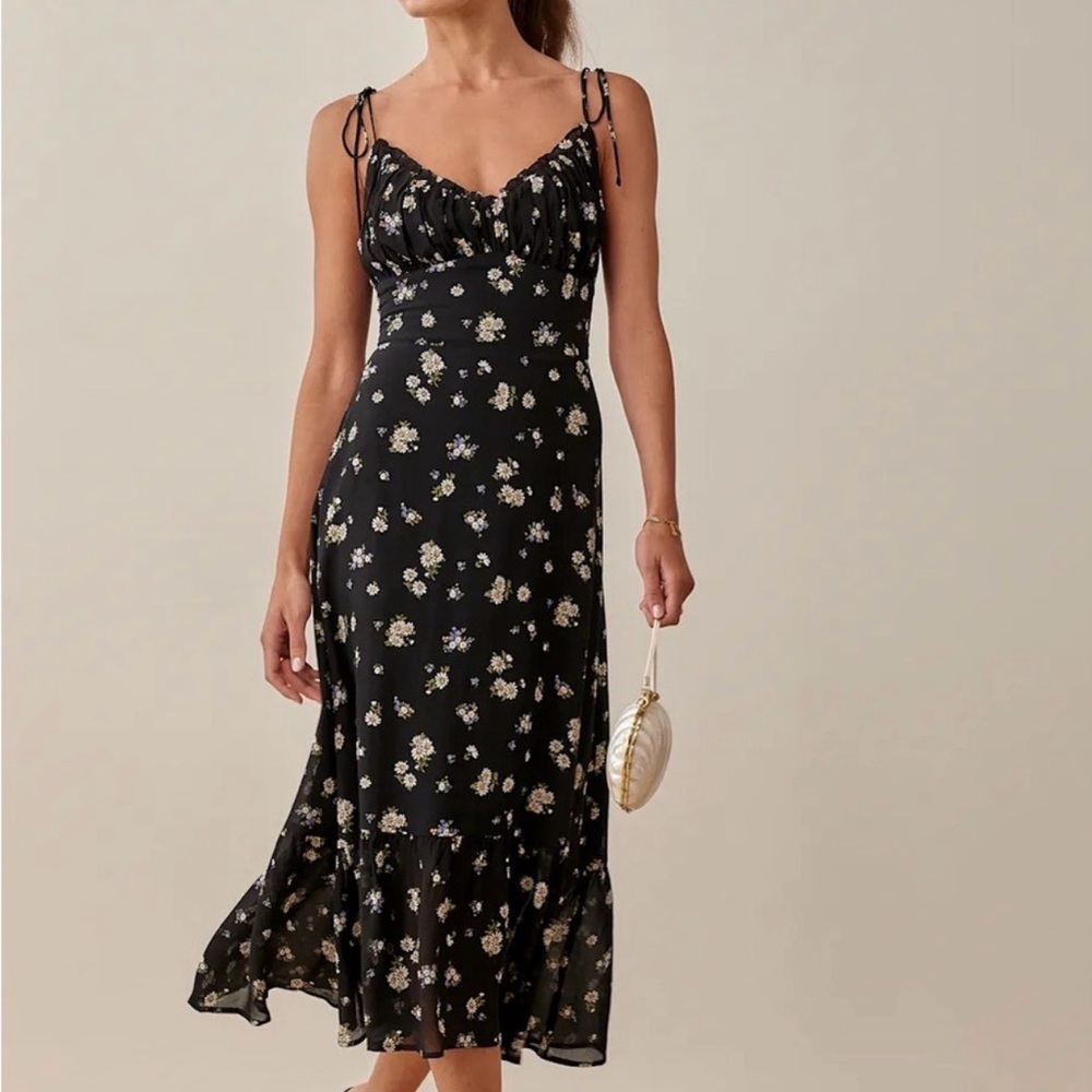Reformation Embry Floral Print Black Daisy Midi Dress